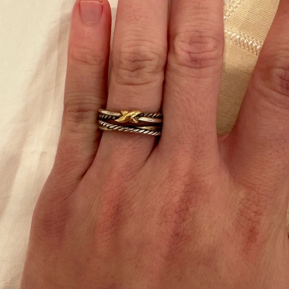 David Yurman Silver Gold X Crossover Ring - Picture 2 of 7